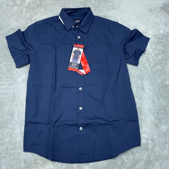 Gap Mens Navy Short Sleeve Poplin Shirt Size M Classic Fit a0706 - Picture 2 of 8